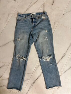 Distressed Light Blue Straight-Leg Jeans